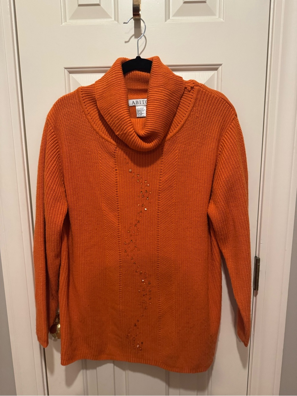 Orange Cowl Neck Sweater with Subtle Front Embellishment